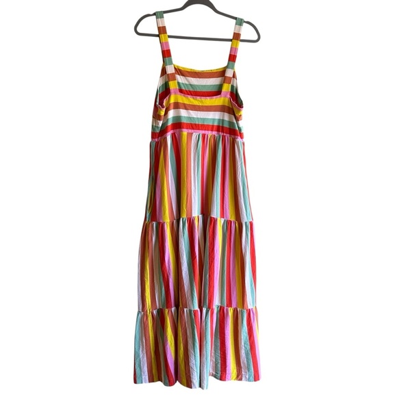 J Crew Size Medium Rainbow Stripe Long Maxi Dress Summer Cotton Knit AP172 - Picture 5 of 9